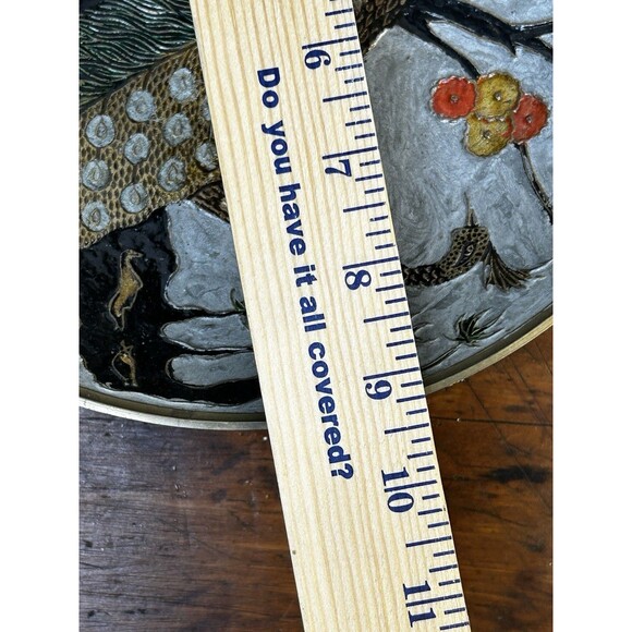 Vintage Cloisonne Enameled Brass Footed Bowl Peacocks & Flowers 9" - Picture 7 of 8